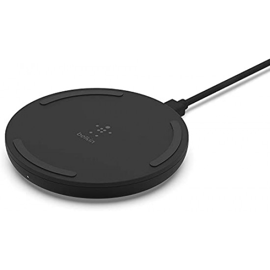 Belkin USB 3.0 Cellular Phones Boost Charge 15W Fast Wireless Charging Pad, Case Compatible - Black, Large (Wia002Btbk)