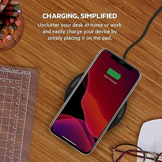 Belkin USB 3.0 Cellular Phones Boost Charge 15W Fast Wireless Charging Pad, Case Compatible - Black, Large (Wia002Btbk)