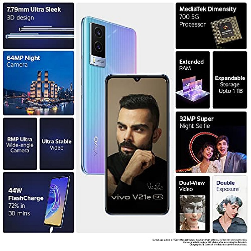 Vivo V21e 5G (Sunset Jazz, 8GB RAM, 128GB Storage) (Refurbished)