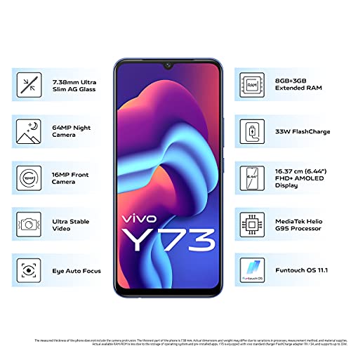 Vivo Y73 Diamond Flare, 8GB RAM, 128GB Storage Refurbished