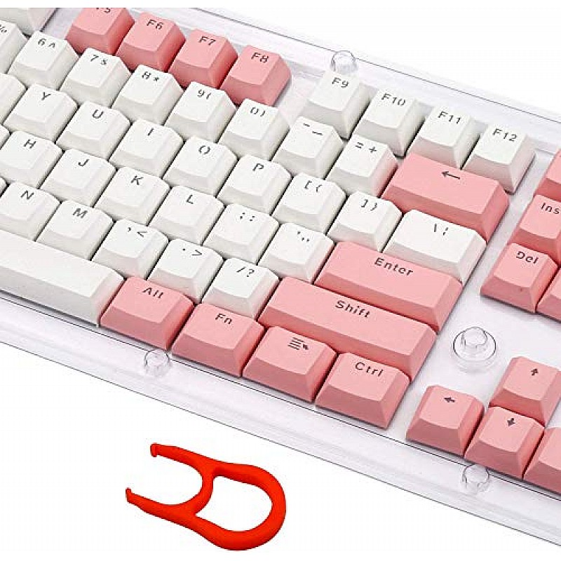 HUO JI PBT Keycaps Double Shot Injection Keycaps Translucent Layer Full 104 Keys Se White-Pink