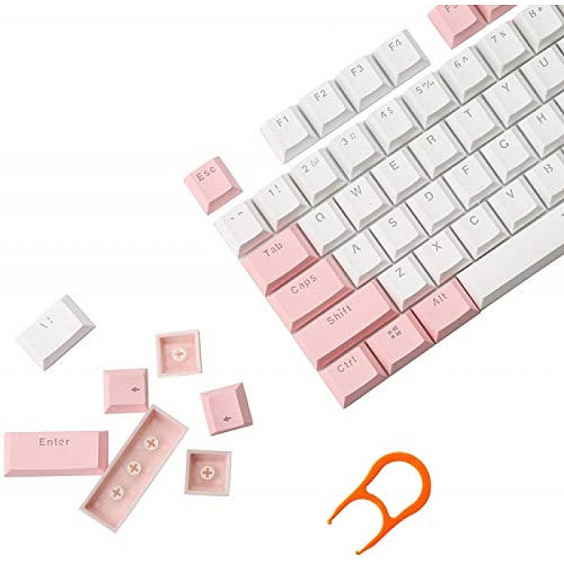 HUO JI PBT Keycaps Double Shot Injection Keycaps Translucent Layer Full 104 Keys Se White-Pink