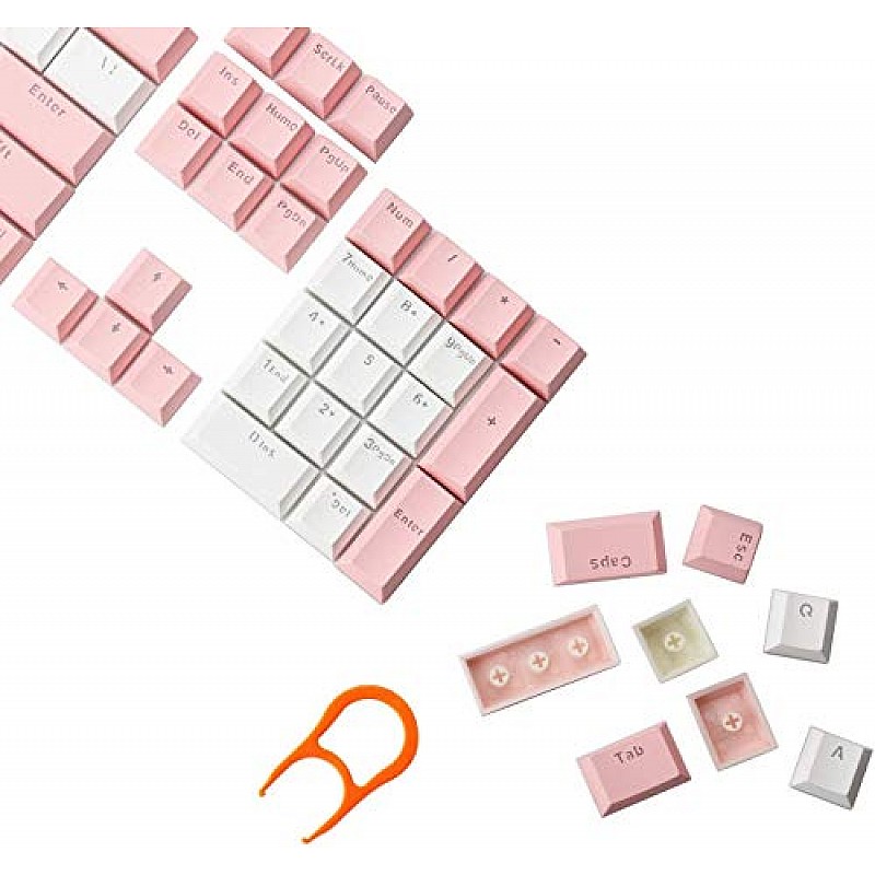 HUO JI PBT Keycaps Double Shot Injection Keycaps Translucent Layer Full 104 Keys Se White-Pink