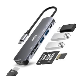 Verilux ® USB C Hub Multiport Adapter 6 in 1 Portable Aluminum USB Extender with 4K HDMI(30Hz)