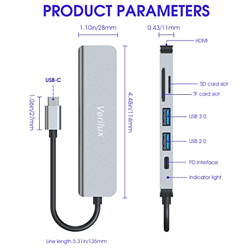 Verilux ® USB C Hub Multiport Adapter 6 in 1 Portable Aluminum USB Extender with 4K HDMI(30Hz) Verilux ® USB C Hub Multiport Adapter 6 in 1 Portable Aluminum USB Extender with 4K HDMI(30Hz)