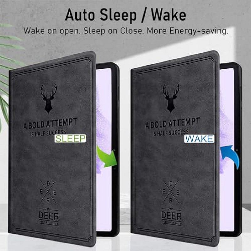 Robustrion Deer Pattern Flip Stand Case Cover for Samsung Galaxy Tab S8 Plus Deer Black