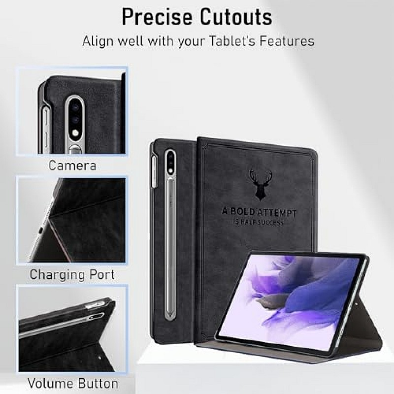 Robustrion Deer Pattern Flip Stand Case Cover for Samsung Galaxy Tab S8 Plus Deer Black