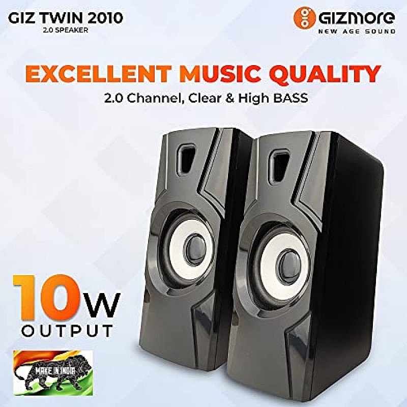 GIZMORE GIZ Twin 2010 10 Watt 2.0 Channel USB Multimedia Speaker (Black)