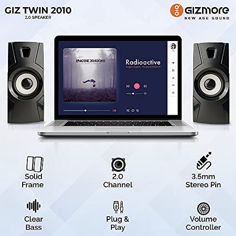 GIZMORE GIZ Twin 2010 10 Watt 2.0 Channel USB Multimedia Speaker (Black)