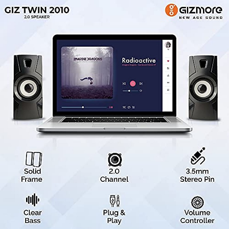 GIZMORE GIZ Twin 2010 10 Watt 2.0 Channel USB Multimedia Speaker (Black)