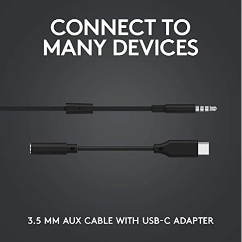 Logitech G333 Wired Gaming Earphones with Gaming-Grade Dual Drivers with USB-C Adapter & in-line Mic and Volume AUX - Black Logitech G333 Wired Gaming Earphones with Gaming-Grade Dual Drivers with USB-C Adapter & in-line Mic and Volume AUX - Black