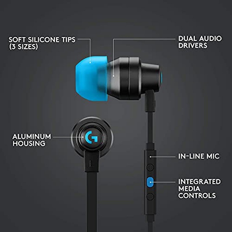 Logitech G333 Wired Gaming Earphones with Gaming-Grade Dual Drivers with USB-C Adapter & in-line Mic and Volume AUX - Black