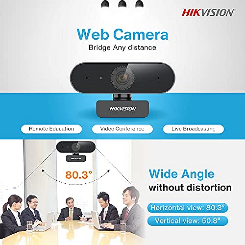 Hikvision Ds-u02 1080p Webcam, Wide Angle Without Distortion, Noise Reduction, Black