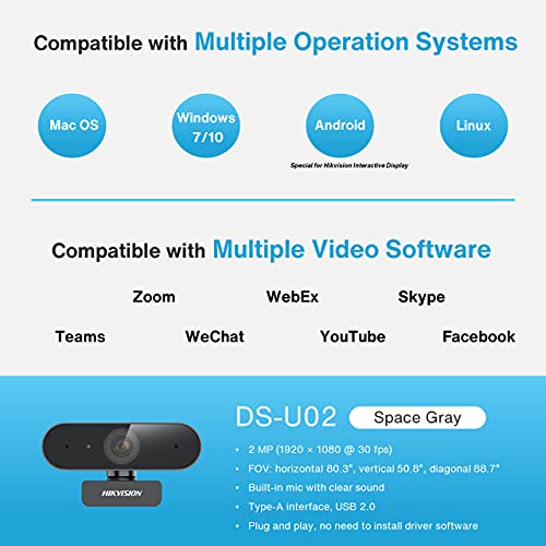 Hikvision Ds-u02 1080p Webcam, Wide Angle Without Distortion, Noise Reduction, Black Hikvision Ds-u02 1080p Webcam, Wide Angle Without Distortion, Noise Reduction, Black