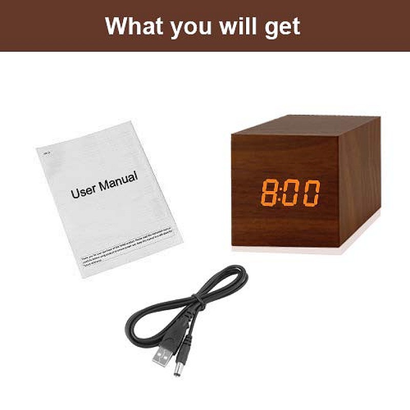 Airtree Digital Alarm Clock, with Wooden Electronic LED Time Display, Yellow