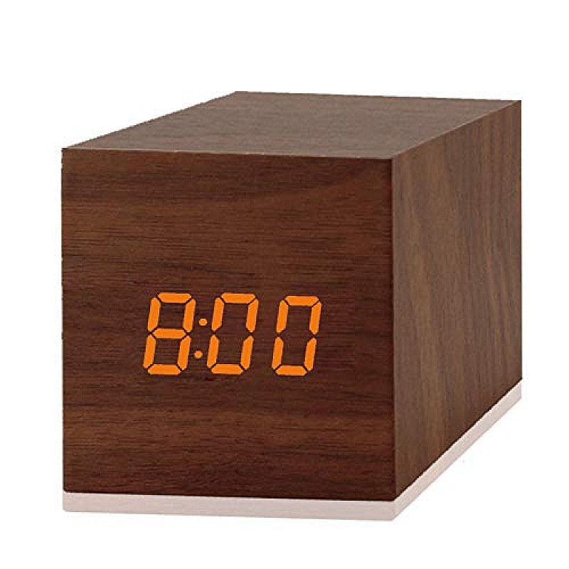 Airtree Digital Alarm Clock, with Wooden Electronic LED Time Display, Yellow