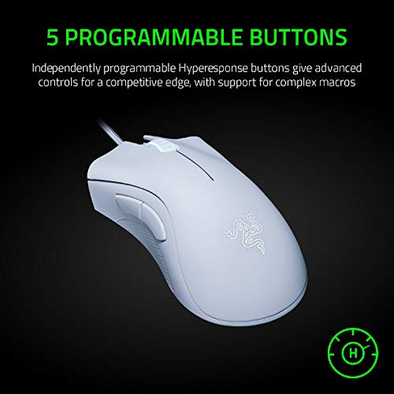 Razer DeathAdder Essential White Edition - 6400 DPI Ergonomic Wired Gaming Mouse - RZ01-03850200-R3M1