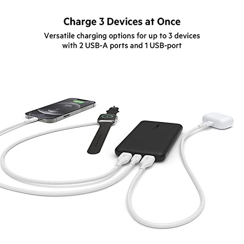 Belkin 10000 mAh Slim Power Bank with 1 USB-C and 2 USB-A Ports to Charge 3 Devices Simultaneously with up to 15W - Black Belkin 10000 mAh Slim Power Bank with 1 USB-C and 2 USB-A Ports to Charge 3 Devices Simultaneously with up to 15W - Black