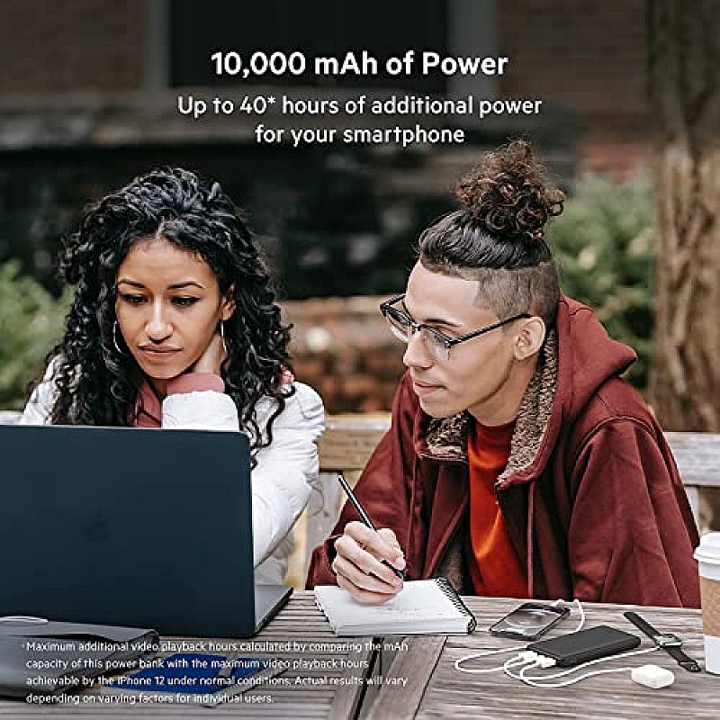 Belkin 10000 mAh Slim Power Bank with 1 USB-C and 2 USB-A Ports to Charge 3 Devices Simultaneously with up to 15W - Black