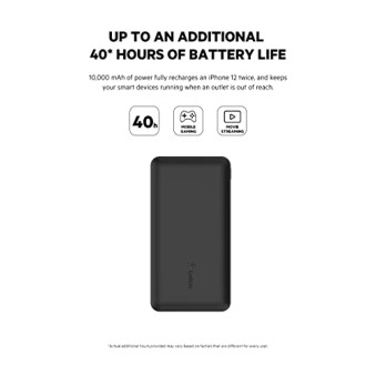 Belkin 10000 mAh Slim Power Bank with 1 USB-C and 2 USB-A Ports to Charge 3 Devices Simultaneously with up to 15W - Black Belkin 10000 mAh Slim Power Bank with 1 USB-C and 2 USB-A Ports to Charge 3 Devices Simultaneously with up to 15W - Black