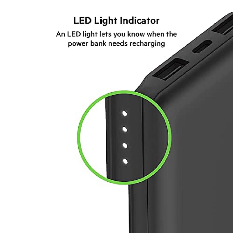 Belkin 10000 mAh Slim Power Bank with 1 USB-C and 2 USB-A Ports to Charge 3 Devices Simultaneously with up to 15W - Black