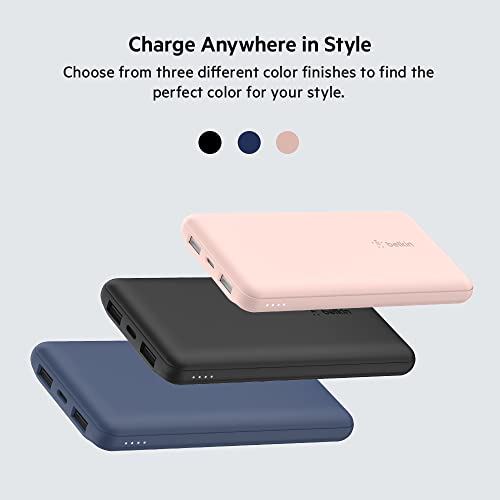 Belkin 10000 mAh Slim Power Bank with 1 USB-C and 2 USB-A Ports to Charge 3 Devices Simultaneously with up to 15W - Black Belkin 10000 mAh Slim Power Bank with 1 USB-C and 2 USB-A Ports to Charge 3 Devices Simultaneously with up to 15W - Black
