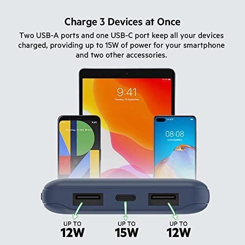Belkin 10000 mAh Slim Power Bank with 1 USB-C and 2 USB-A Ports to Charge 3 Devices Simultaneously with up to 15W - Black Belkin 10000 mAh Slim Power Bank with 1 USB-C and 2 USB-A Ports to Charge 3 Devices Simultaneously with up to 15W - Black