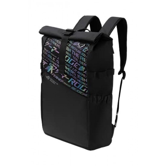 ASUS ROG BP4701 43.18 cm Gaming Backpack (Black), with Holographic Cybertext Printing, Roll Up Design, Suitable for up to 43.18 cm Laptop