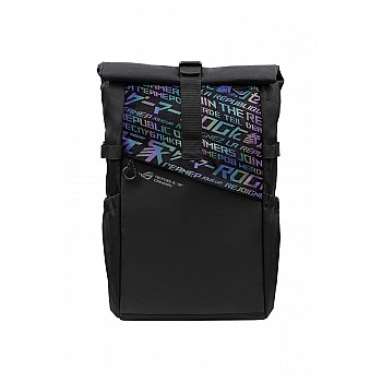 ASUS ROG BP4701 43.18 cm Gaming Backpack (Black), with Holographic Cybertext Printing, Roll Up Design, Suitable for up to 43.18 cm Laptop