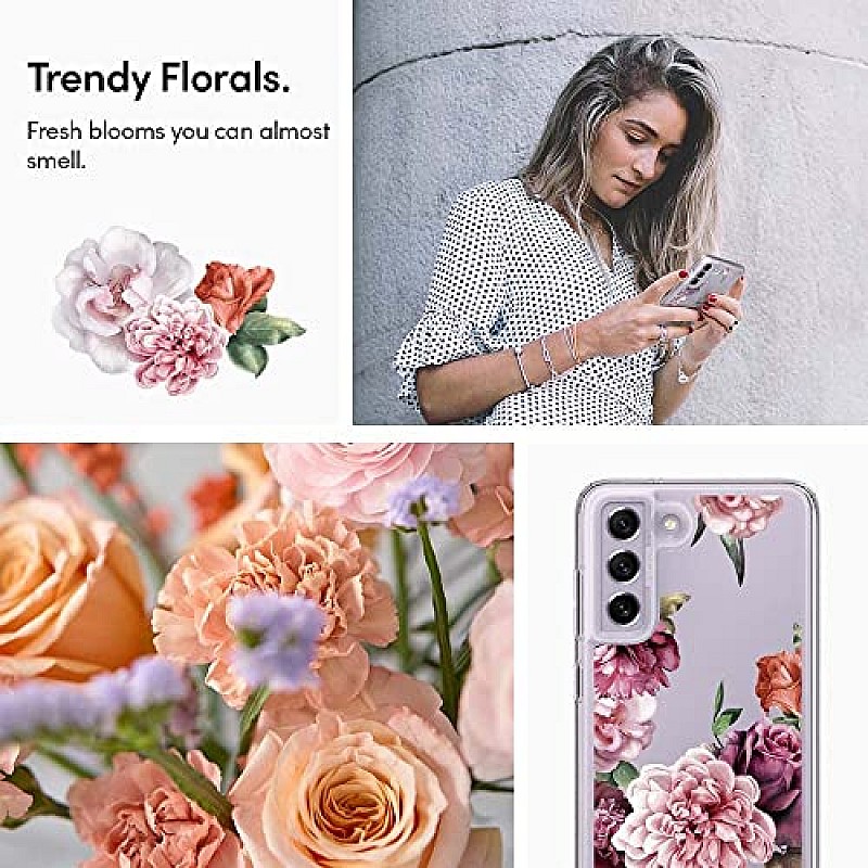 CYRILL by Spigen Thermoplastic Polyurethane and PC Cecile Back Cover Compatible for Samsung Galaxy S21 FE 5G (Rose Floral)