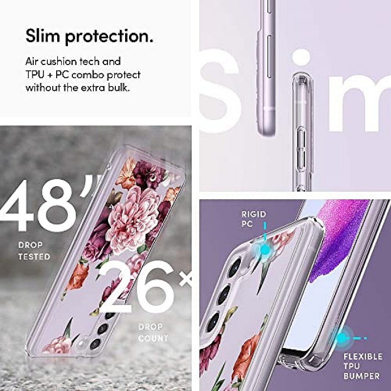 CYRILL by Spigen Thermoplastic Polyurethane and PC Cecile Back Cover Compatible for Samsung Galaxy S21 FE 5G (Rose Floral)