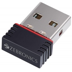 ZEBRONICS ZEB-USB150WF1 WiFi USB Mini Adapter Supports 150 Mbps Wireless Data, Comes with Advanced Security WPA/WPA2 Standards