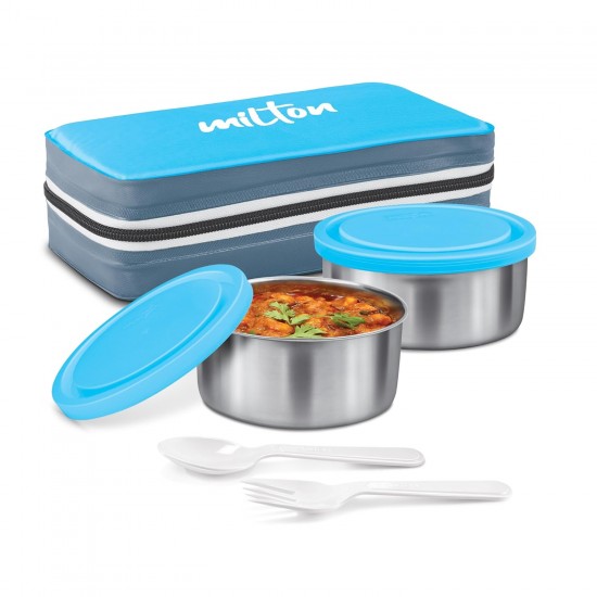 MILTON New Mini Lunch Insulated Tiffin, Set of 2, (280 ml Each), with Jacket, Cyan Light Weight Leak Proof
