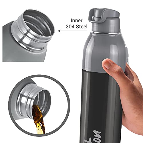 Milton Steel Convey 900 Insulated Inner Stainless Steel Water Bottle, 630 ml, Black