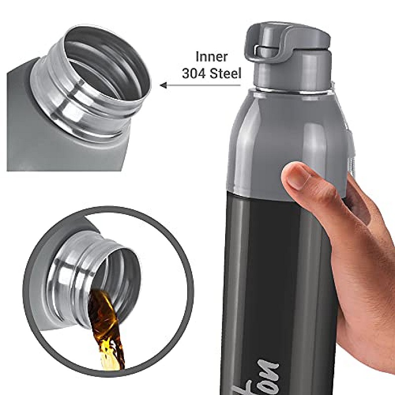 Milton Steel Convey 900 Insulated Inner Stainless Steel Water Bottle, 630 ml, Black