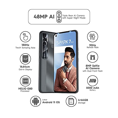 TECNO Spark 7 Pro Magnet (Black 4GB RAM 64GB Storage) Refurbished