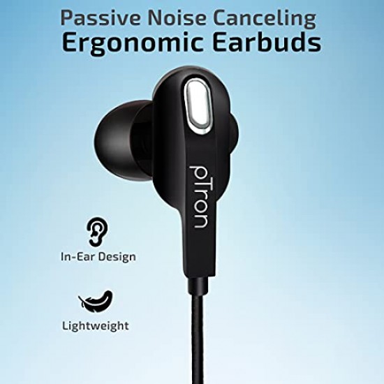 PTron Boom Lite in-Ear Wired Earphones with Stereo Sound, Dual Drivers, Ergonomic & Secure-fit, 1.2M Tangle-Free Braided Cable (Black)