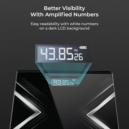 beatXP Gravity X Digital Weight Machine For Body Weight with Thick Tempered Glass, Best Bathroom Weighing Scale with LCD Display 