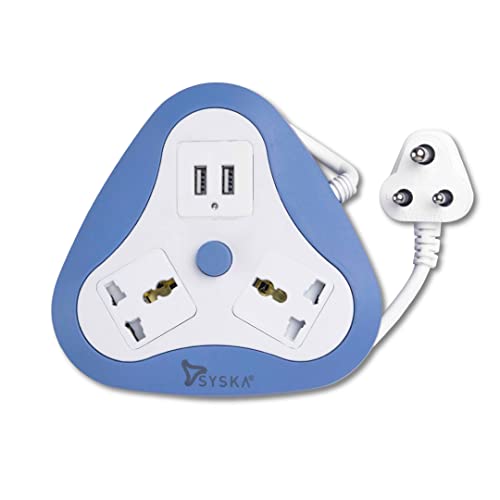SYSKA EBU-2001 2 Way Power Strip with 2 USB 1.5 Meter Long (White, Blue) SYSKA EBU-2001 2 Way Power Strip with 2 USB 1.5 Meter Long (White, Blue)