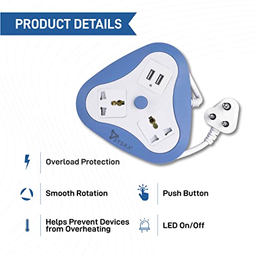 SYSKA EBU-2001 2 Way Power Strip with 2 USB 1.5 Meter Long (White, Blue) SYSKA EBU-2001 2 Way Power Strip with 2 USB 1.5 Meter Long (White, Blue)
