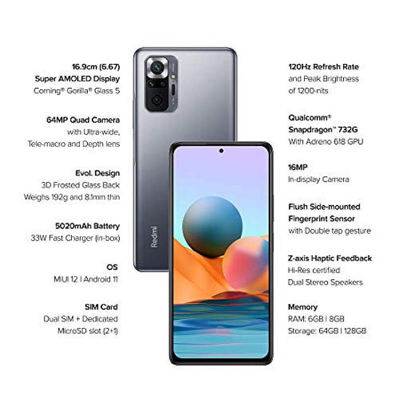 Redmi Note 10 Pro (Dark Night, 6GB RAM, 128GB Storage) Refurbished