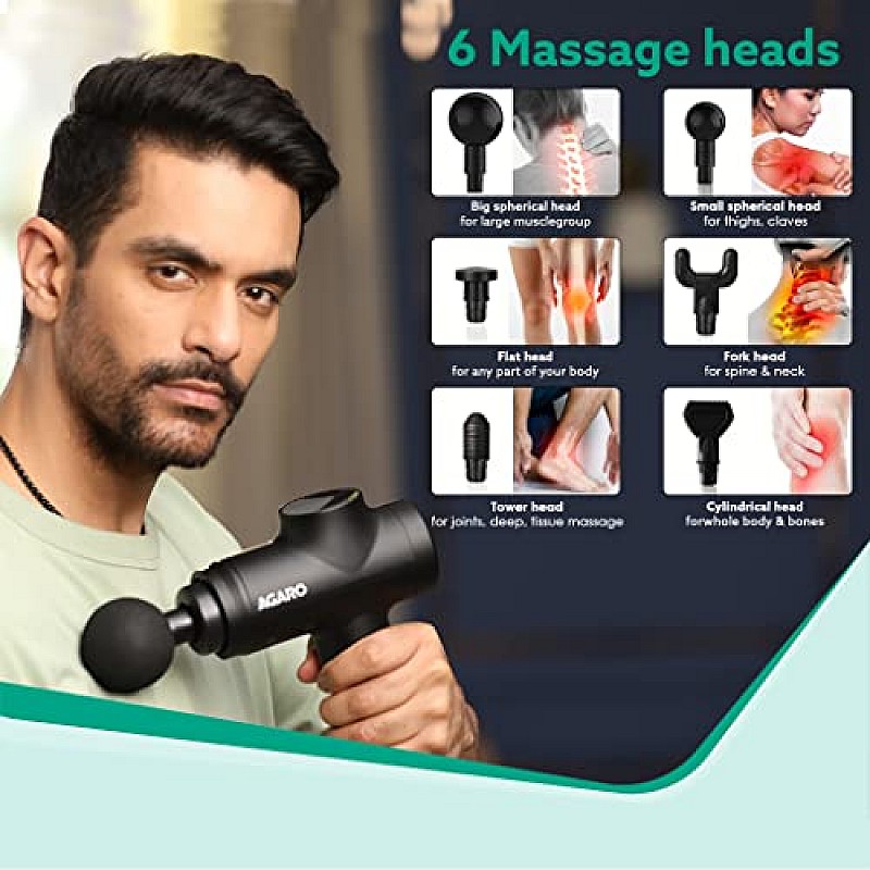 AGARO Strike Handheld Percussion Massage Gun, Rechargeable (Black)