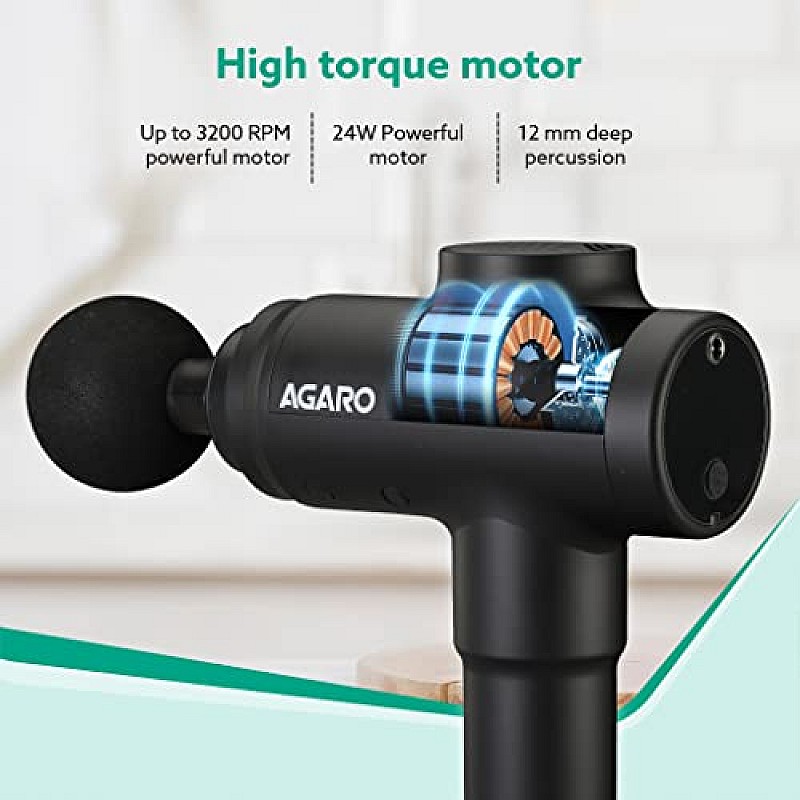 AGARO Strike Handheld Percussion Massage Gun, Rechargeable (Black)