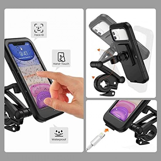 AIRTREE  Bike Phone Mount Waterproof Cell Phone Holder 360 Rotation Motorcycle Phone Case Universal Bicycle Handlebar 