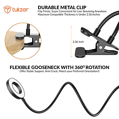 Tukzer 3.5" LED Selfie Ring Light with Phone Holder |Flexible Arm Desk Mount Clamp for Live Stream, Makeup, Online Meetings, Tukzer 3.5" LED Selfie Ring Light with Phone Holder |Flexible Arm Desk Mount Clamp for Live Stream, Makeup, Online Meetings,