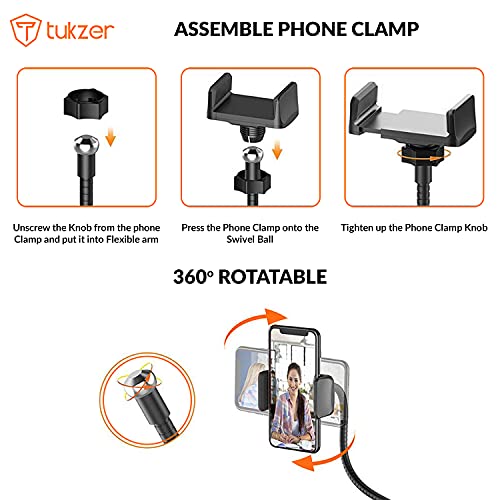 Tukzer 3.5" LED Selfie Ring Light with Phone Holder |Flexible Arm Desk Mount Clamp for Live Stream, Makeup, Online Meetings, Tukzer 3.5" LED Selfie Ring Light with Phone Holder |Flexible Arm Desk Mount Clamp for Live Stream, Makeup, Online Meetings,
