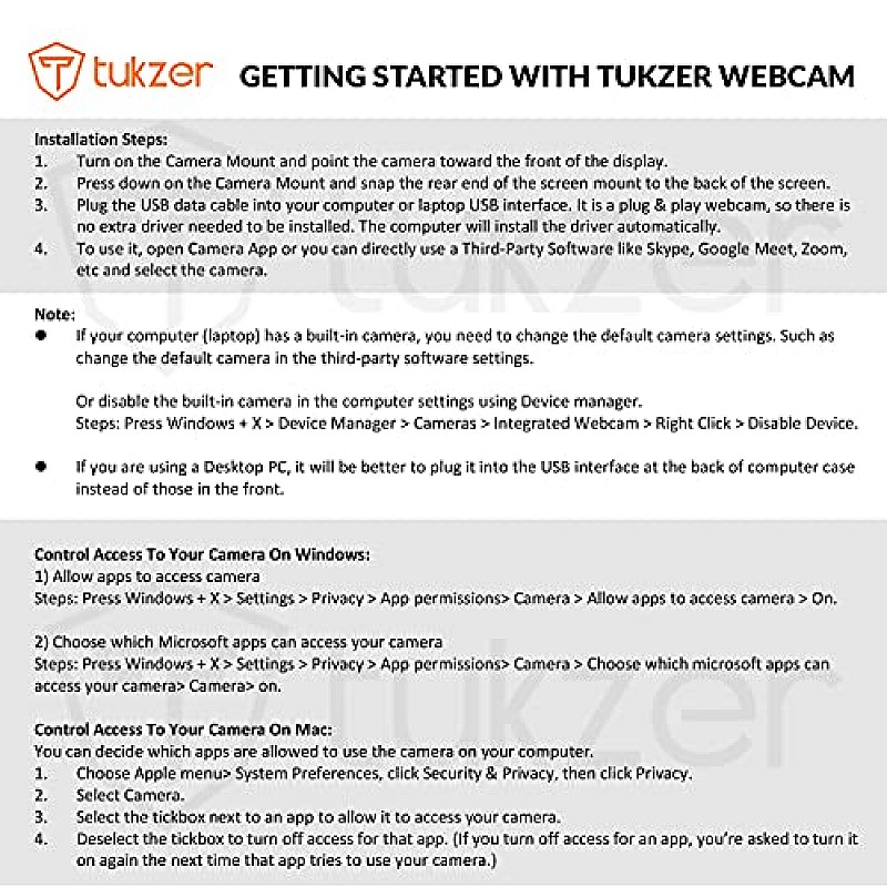 Tukzer HD 1080P Webcam with Microphone and Ring Light, Plug and Play Web Camera (TZ-WC1)