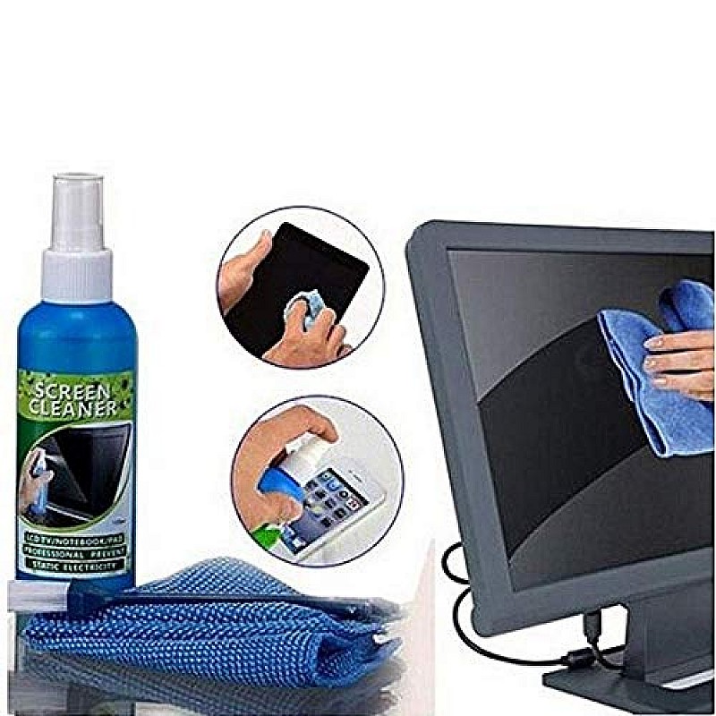 Lapster 3 in 1 Screen Cleaning Kit with Brush and Micro Cloth for PC, laptops, LCD led mobiles and TV (80ML)