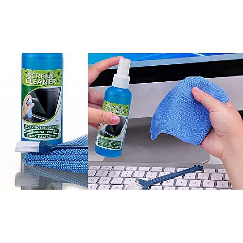 Lapster 3 in 1 Screen Cleaning Kit with Brush and Micro Cloth for PC, laptops, LCD led mobiles and TV (80ML)