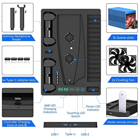 New World For PS5 Vertical Stand for PS5 Digital Edition and Disc Edition Console with Cooling Fan New World For PS5 Vertical Stand for PS5 Digital Edition and Disc Edition Console with Cooling Fan